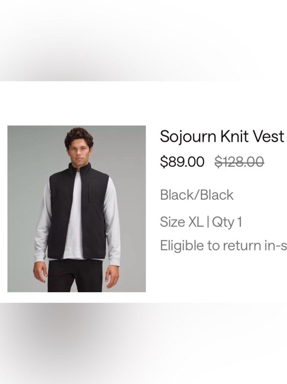 Lululemon Sojourn Knit Vest – Black/Black – Men’s XL